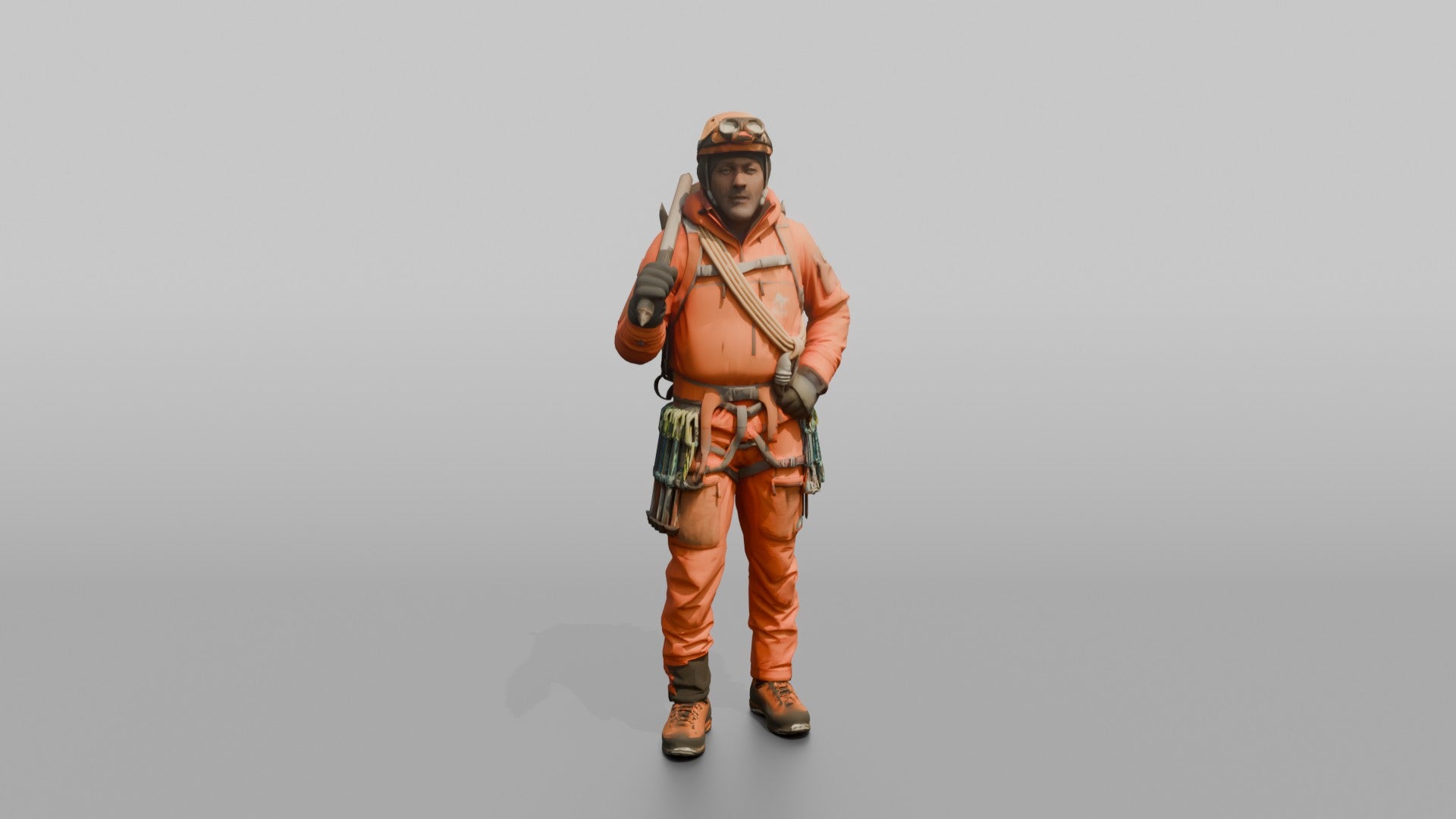 Mountaineer with an Ice Axe on His Shoulder