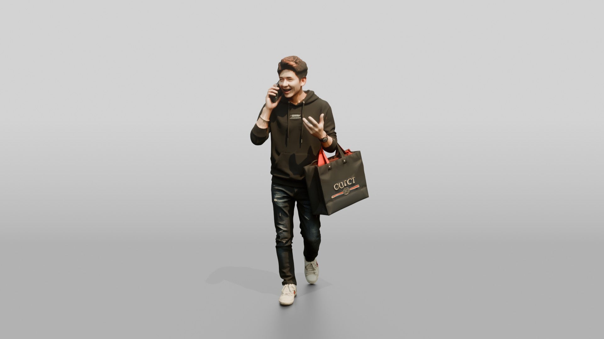 Young Chinese Man Shopping and Talking on Phone