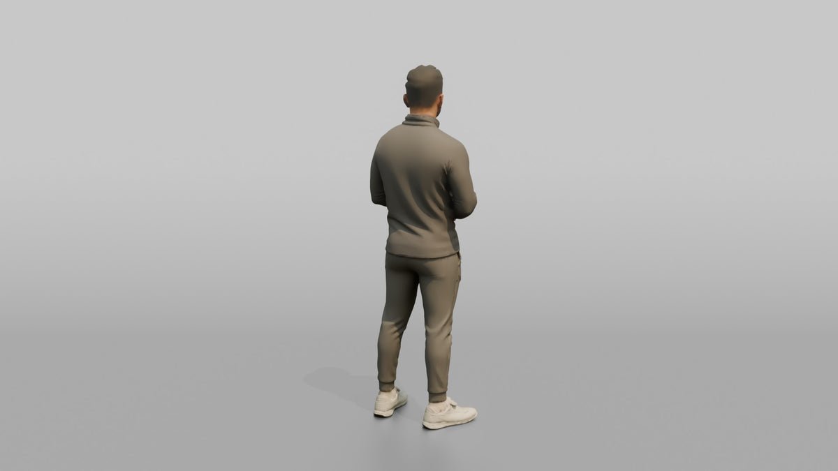 Fitness Influencer Man Standing With Hands Clasped In Front, Relaxed Pose - 3D character model, view 3