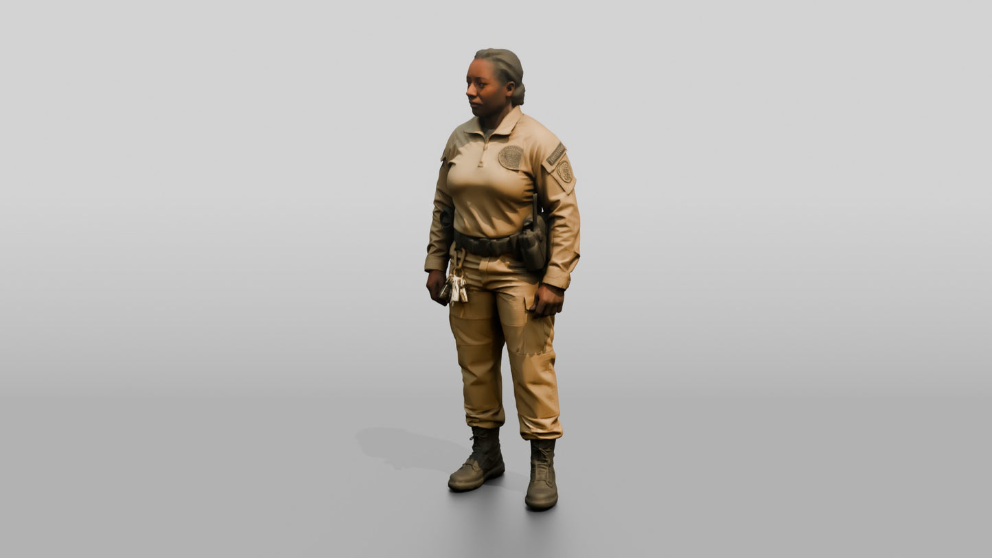 Black Female Guard in a Khaki Tactical Uniform
