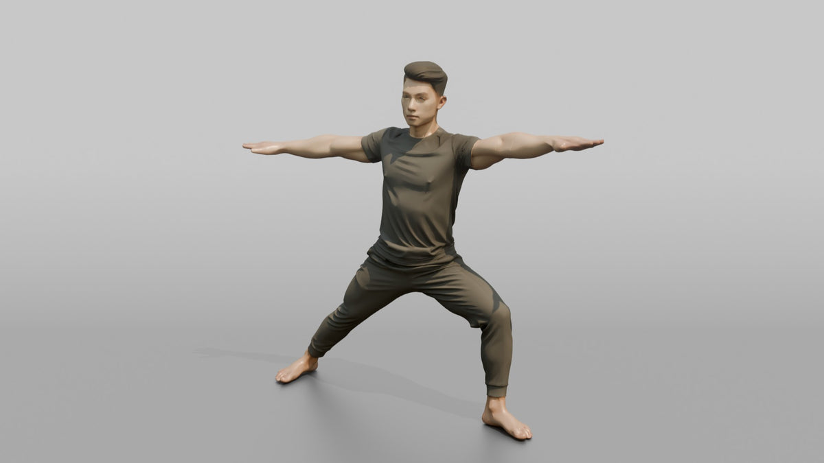 Fitness Influencer Man Holding A Warrior-pose Stretch - 3D character model, view 4