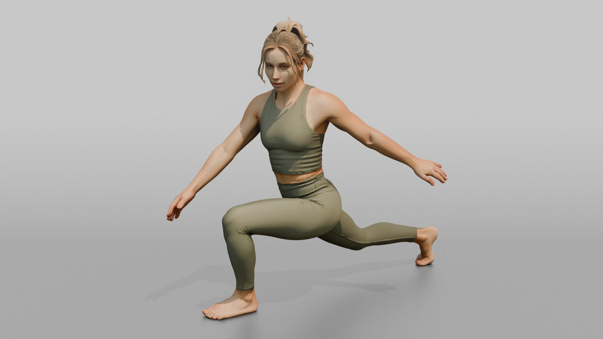 Fitness Influencer Woman In A Low Lunge Position - 3D character model, view 5