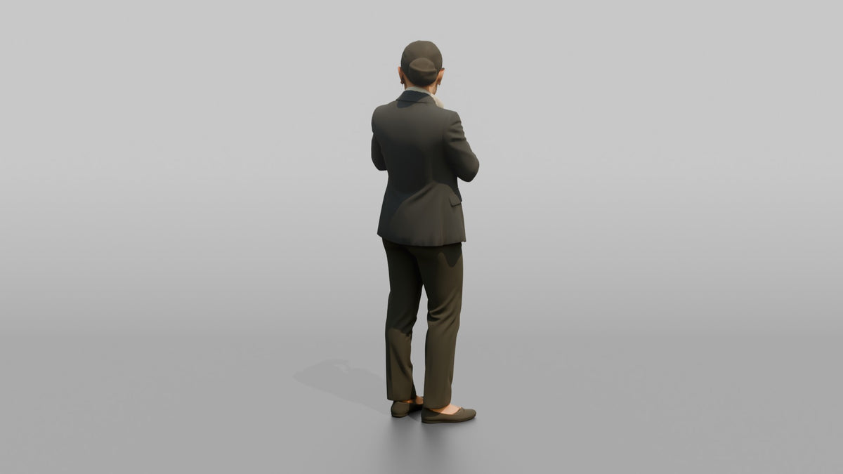 Concierge Woman Adjusting A Name Badge On Their Blazer - 3D character model, view 3