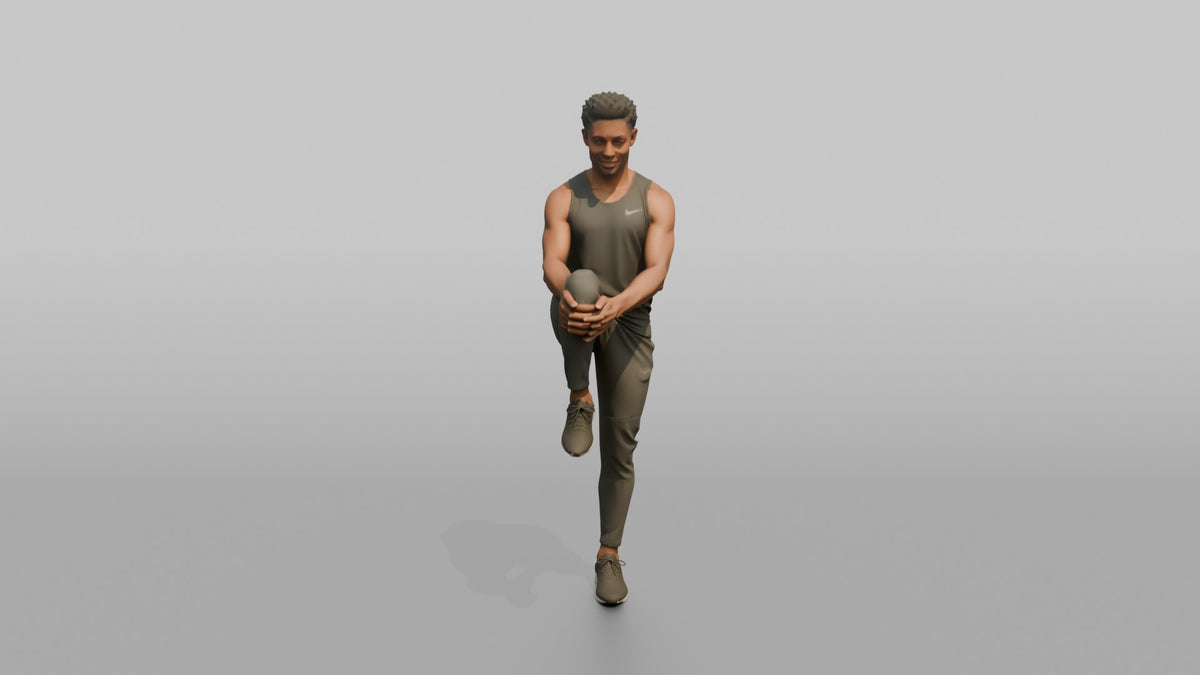 Fitness Influencer Man Doing A Standing Knee-to-chest Stretch - 3D character model, view 5