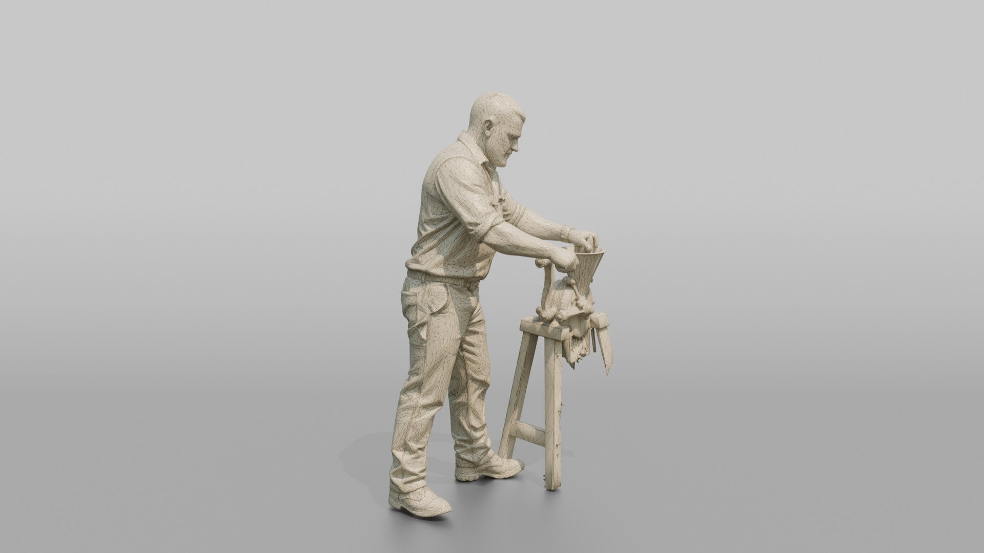 Farmer Operating Hand Cranked Corn Sheller