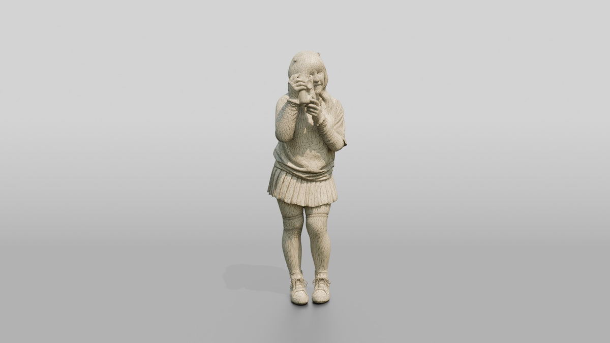 Asian Woman with Retro Camera - wireframe topology preview