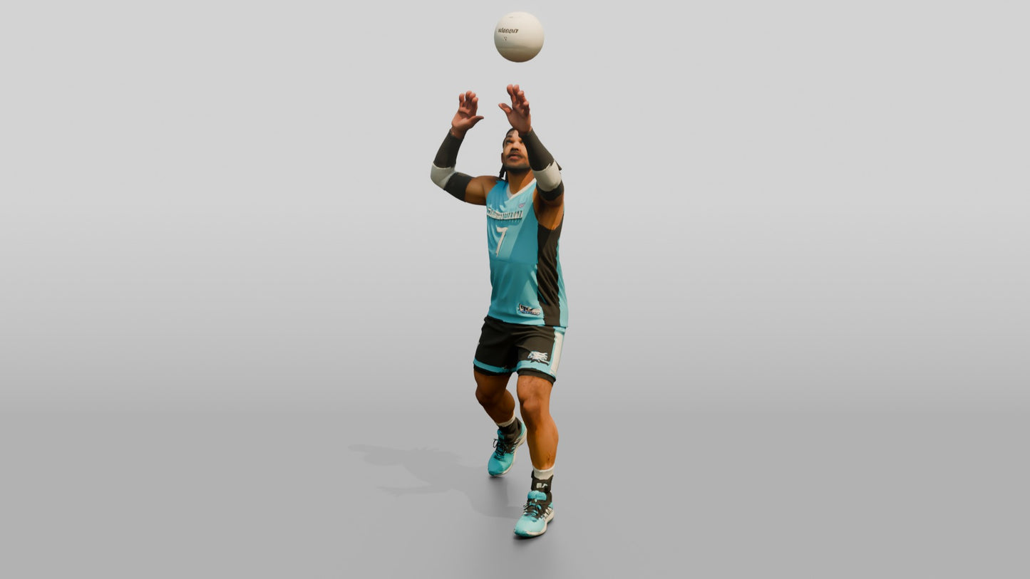 Male Volleyball Player in Cyan and Black Kit
