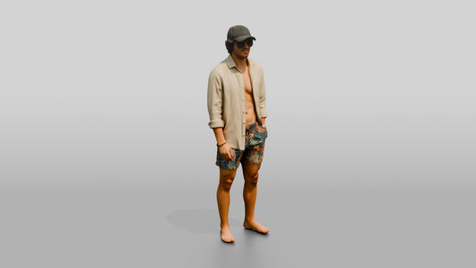Latino Man Relaxed Pose on the Boardwalk - 3D character model, view 1