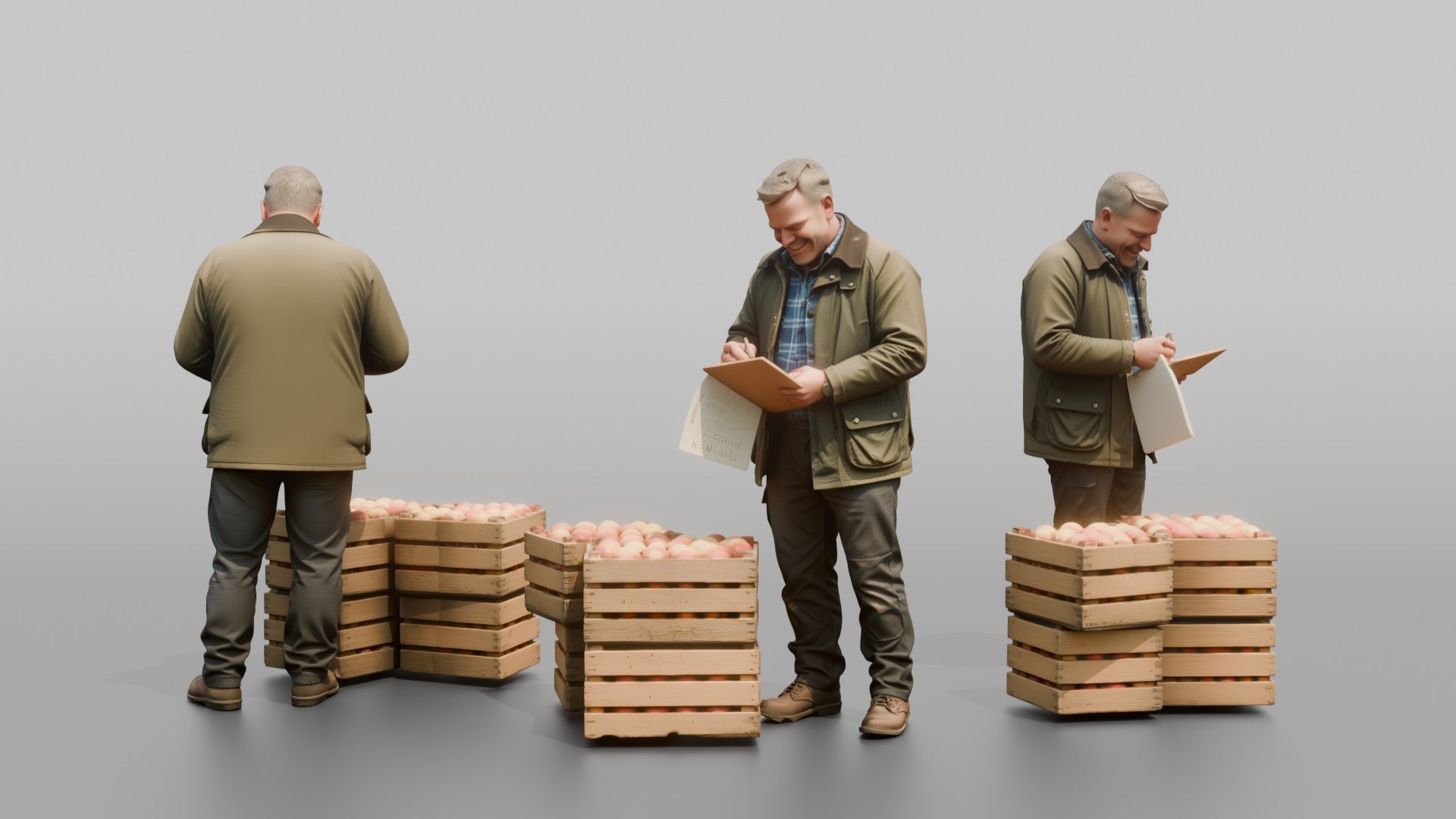 Farmer Examining Apples For Quality On Clipboard