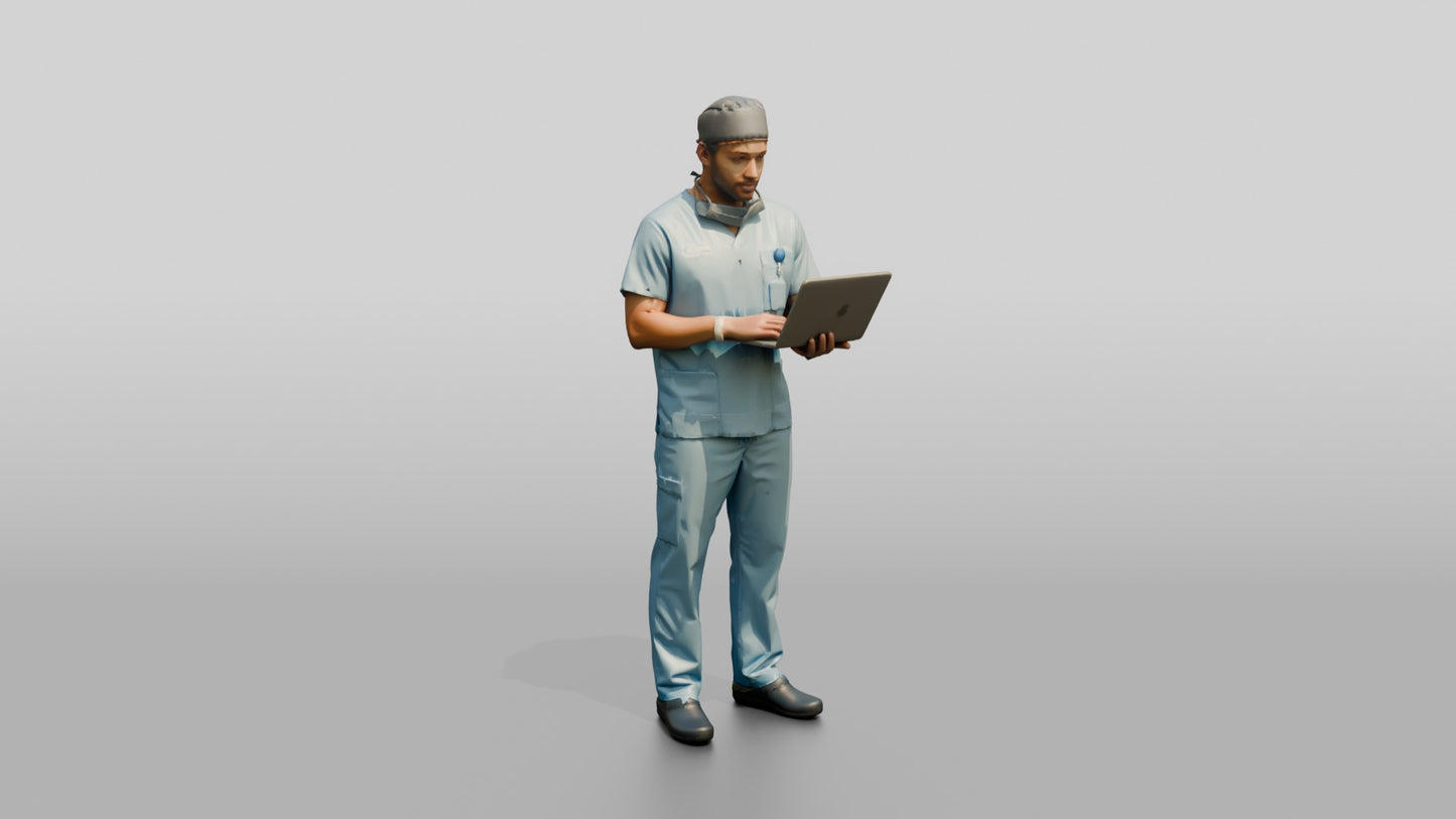 Young Mixed-Race Man Doctor with Laptop