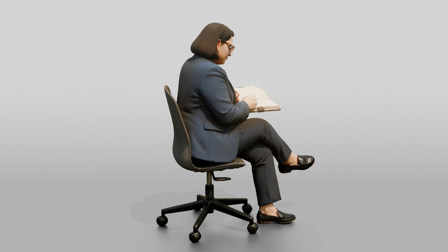 Businesswoman Writing on an Office Chair