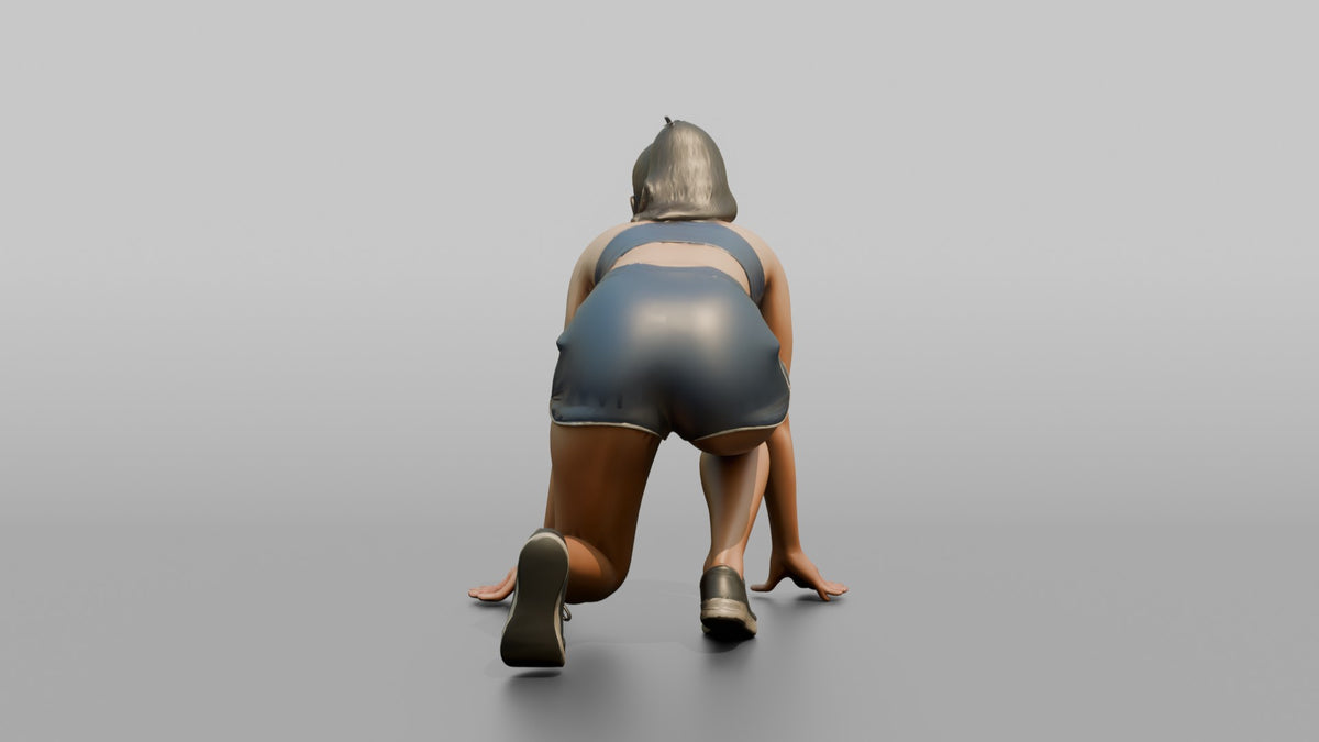 Cardio Athlete Woman In A Starting Sprinter's Crouch - 3D character model, view 3