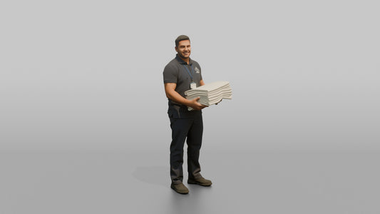 Housekeeping Staff Man Carrying A Stack Of Clean Bedsheets - 3D character model