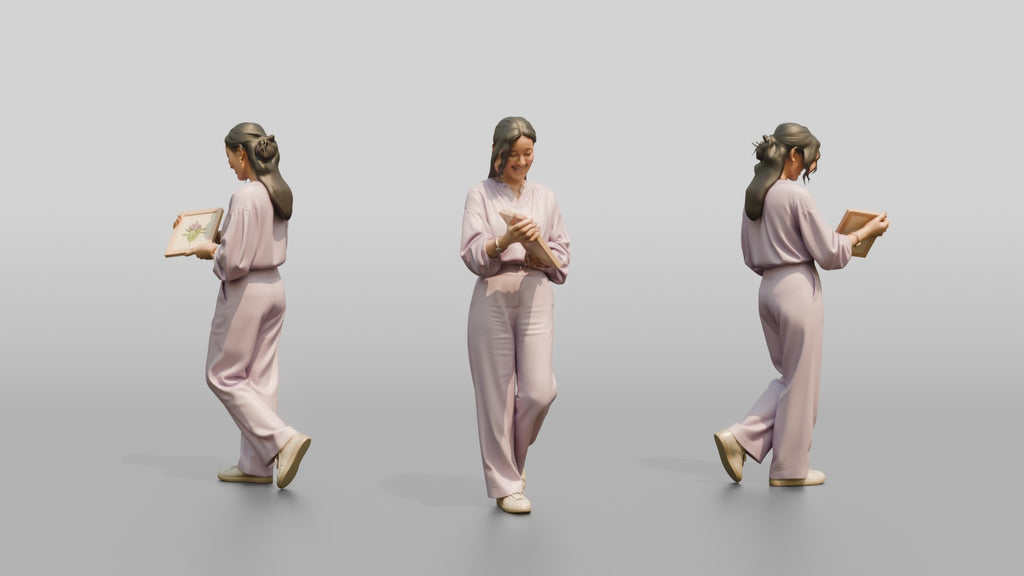 Pastel Blouse Woman Admiring Framed Art