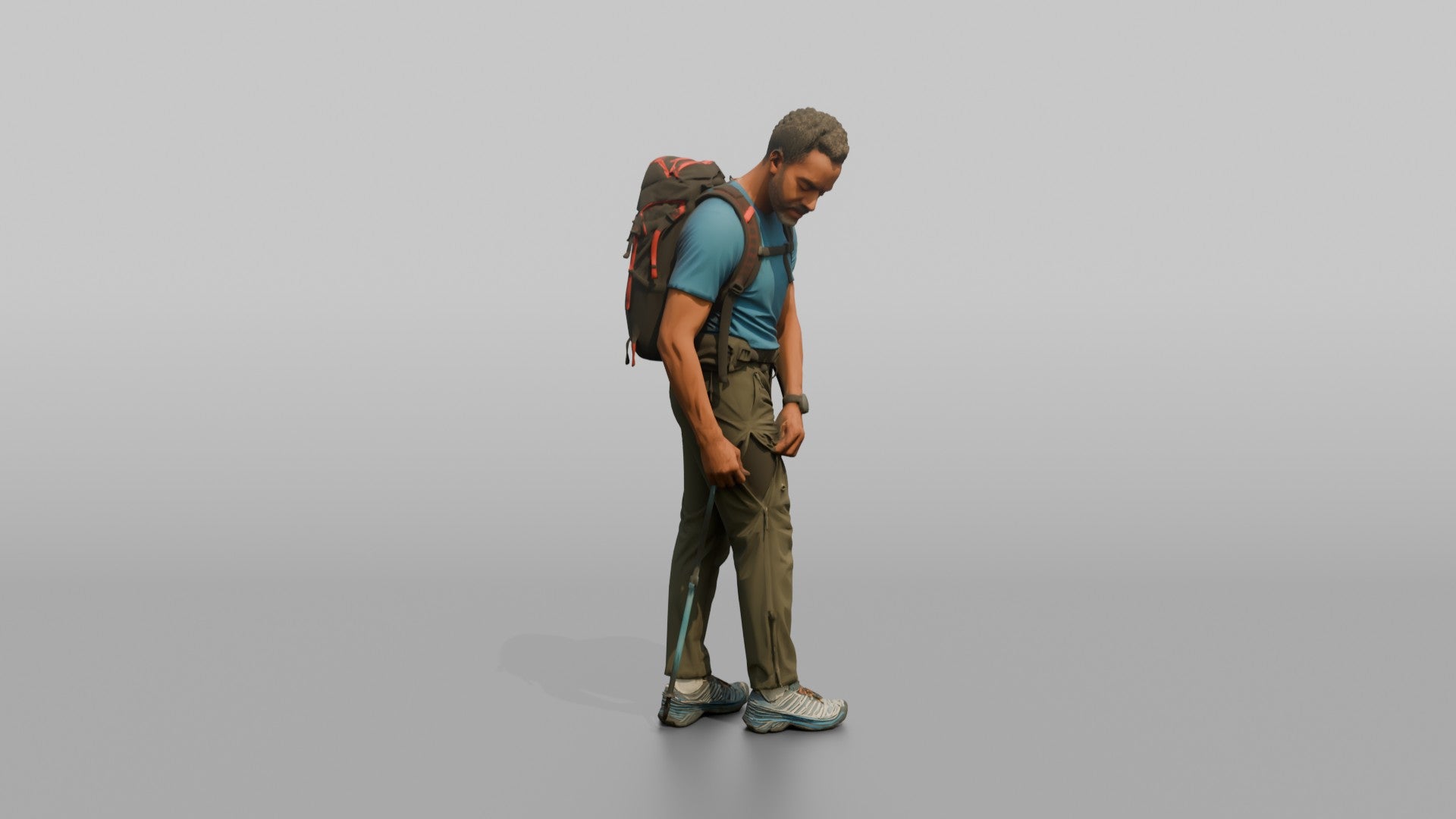 Trekker Unzipping His Trousers Vent