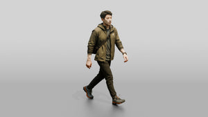 East Asian Male Walking - 3D character model, view 1