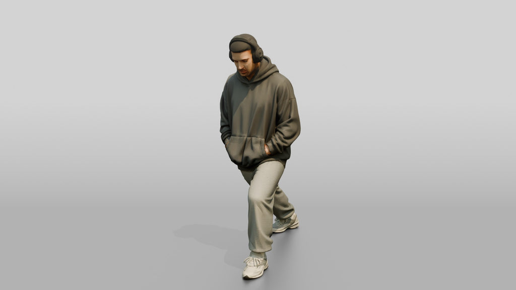 Man Stretching Calf in Hoodie