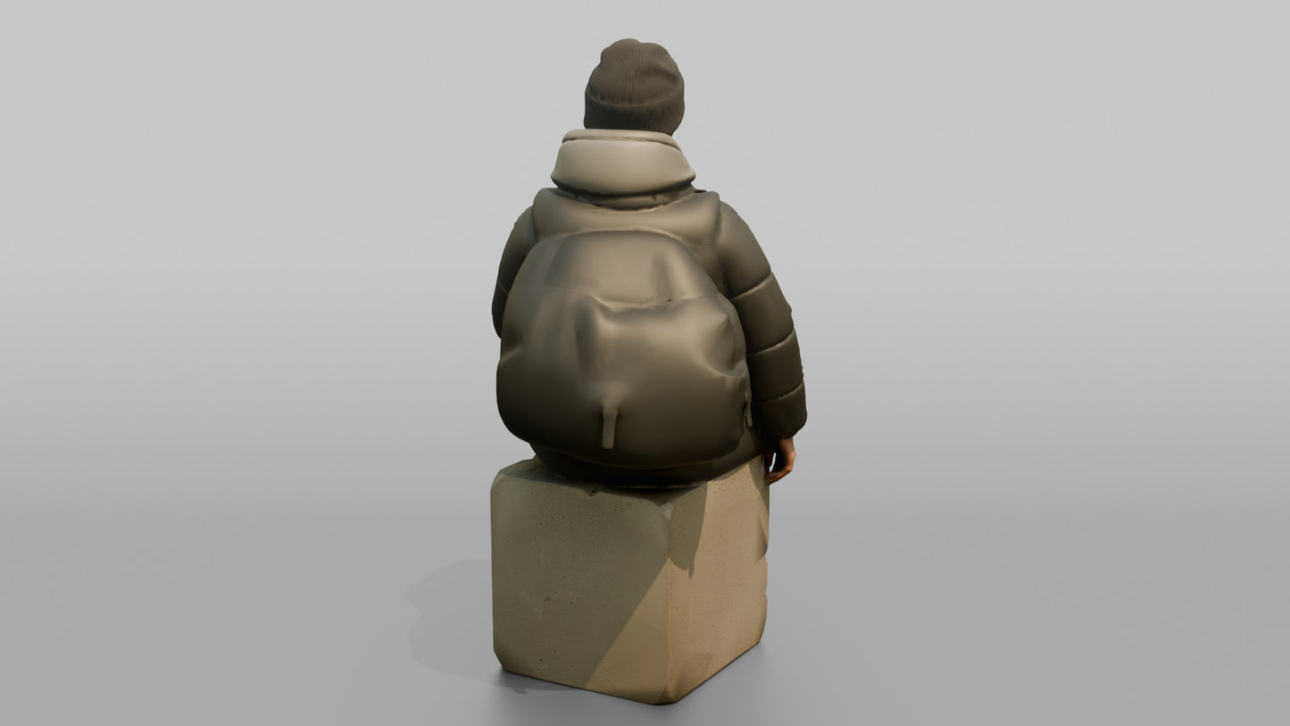 Woman Sitting in a Cropped Puffer Jacket