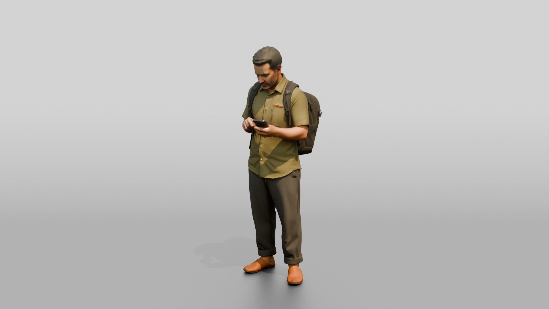 African Man with a Backpack Checking His Phone