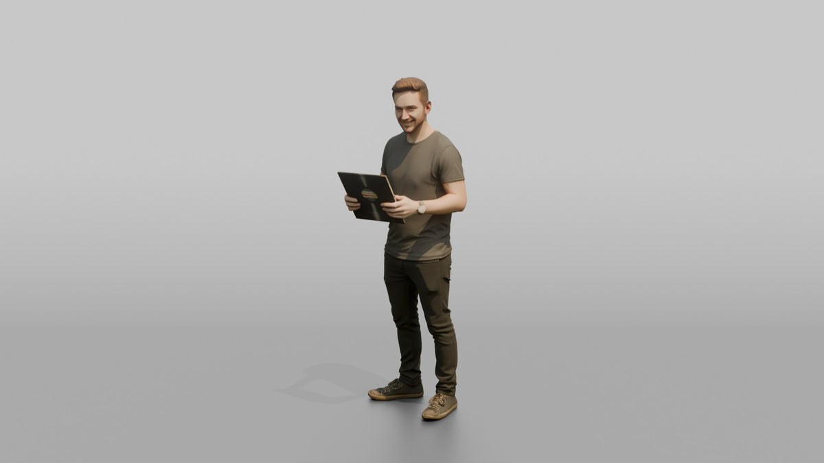 Club DJ Man Holding A Vinyl Record - 3D character model, view 4