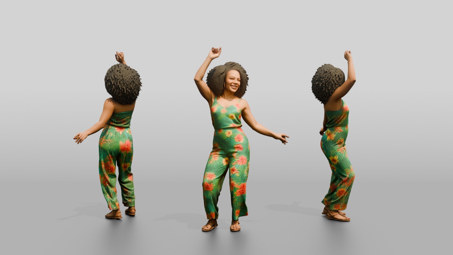 Woman Dancing in a Green Jumpsuit