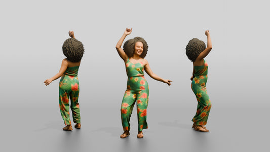Woman Dancing in a Green Jumpsuit - 3D character model