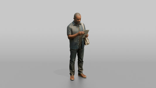 Man Customer Holding A Shopping Bag While Checking A Receipt - 3D character model