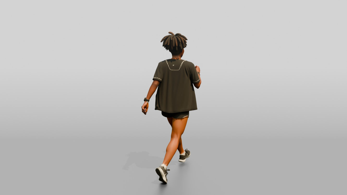 African-American Woman Power-Walking the Boardwalk
