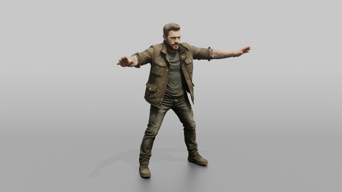 Protester Man Standing with Arms Spread Wide