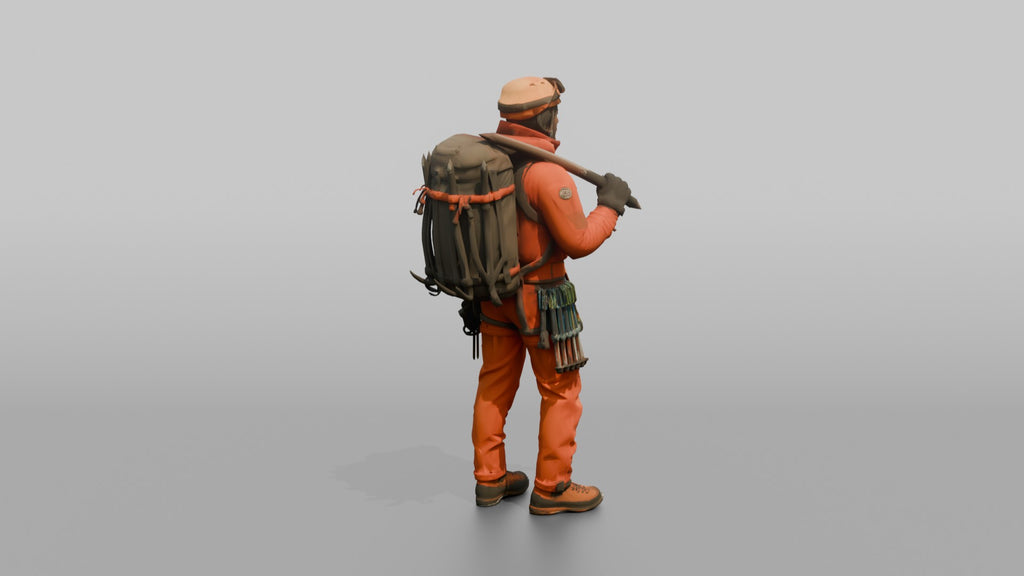 Mountaineer with an Ice Axe on His Shoulder