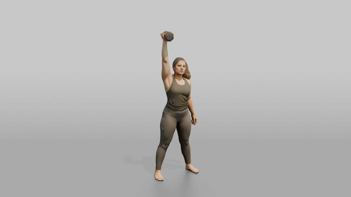Weightlifter Woman Pressing A Dumbbell Overhead - 3D character model
