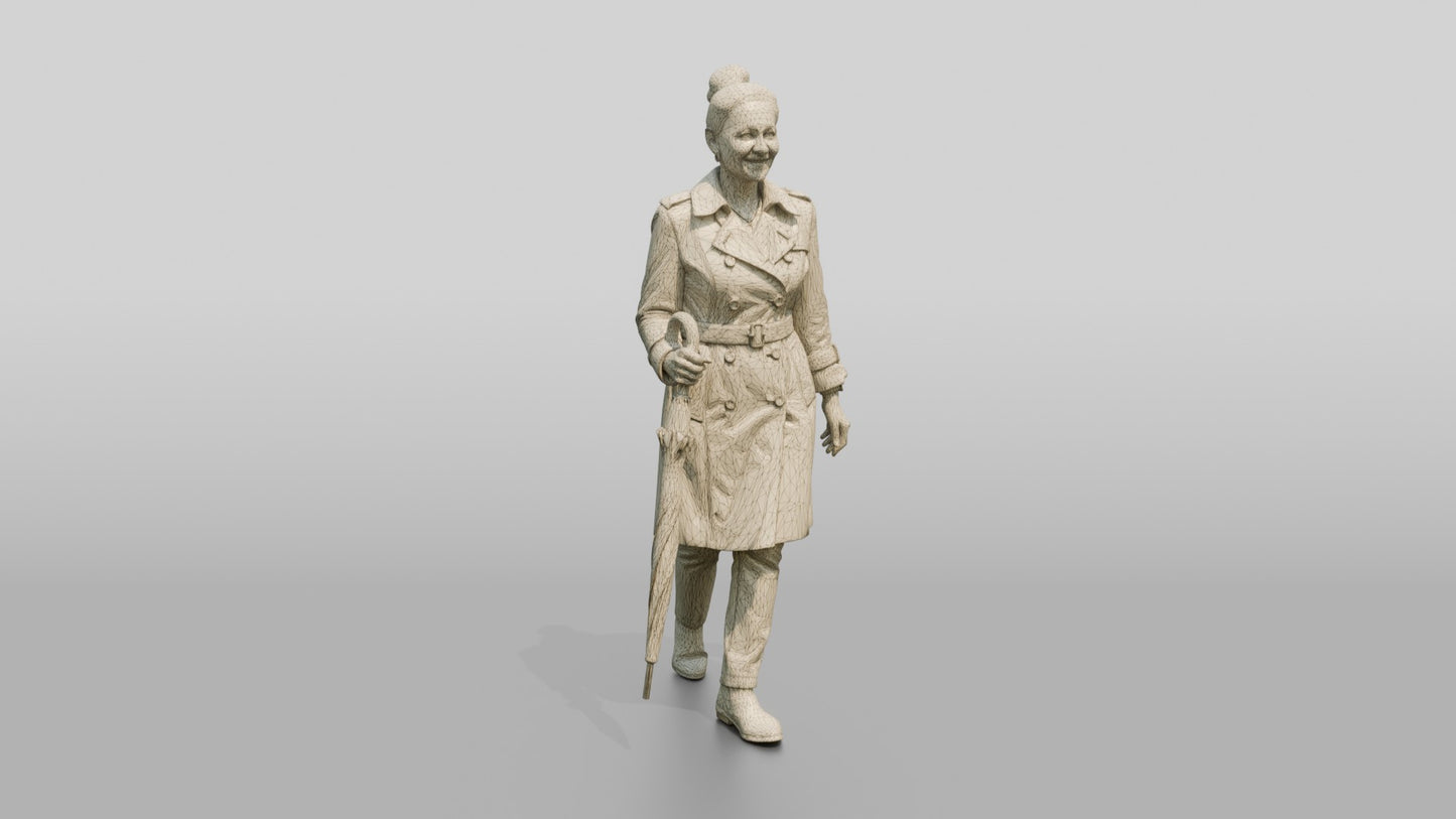 Indian Woman in Trench Coat with Black Umbrella