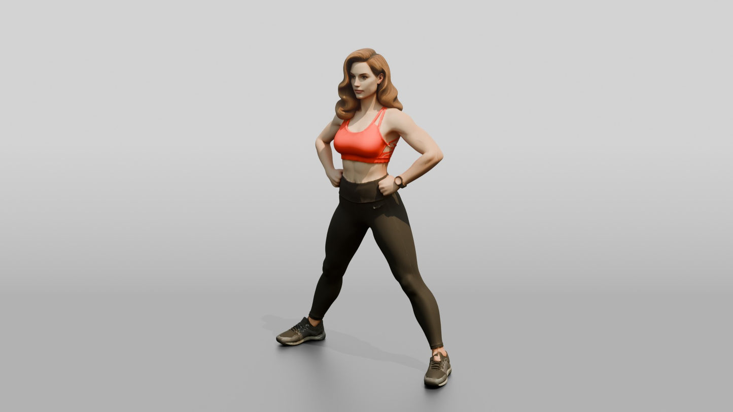 Blonde Woman in Red Sports Bra Wide Stance