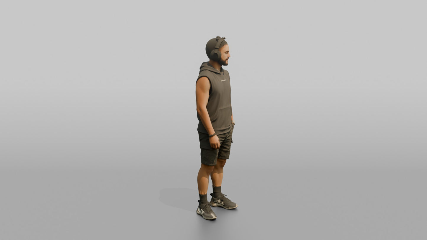 Vacationer Wearing Sleeveless Hoodie And Shorts