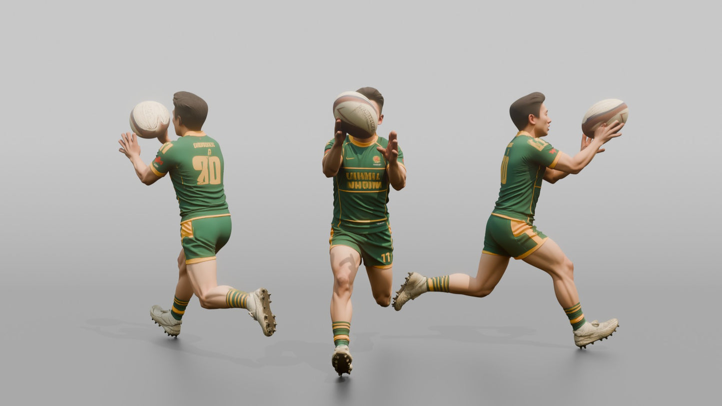 Rugby Back Catching a High Spiral Pass