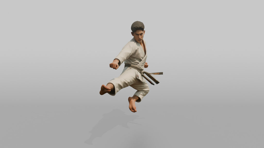 Karate Master Sharp Mid-air Flying Side Kick