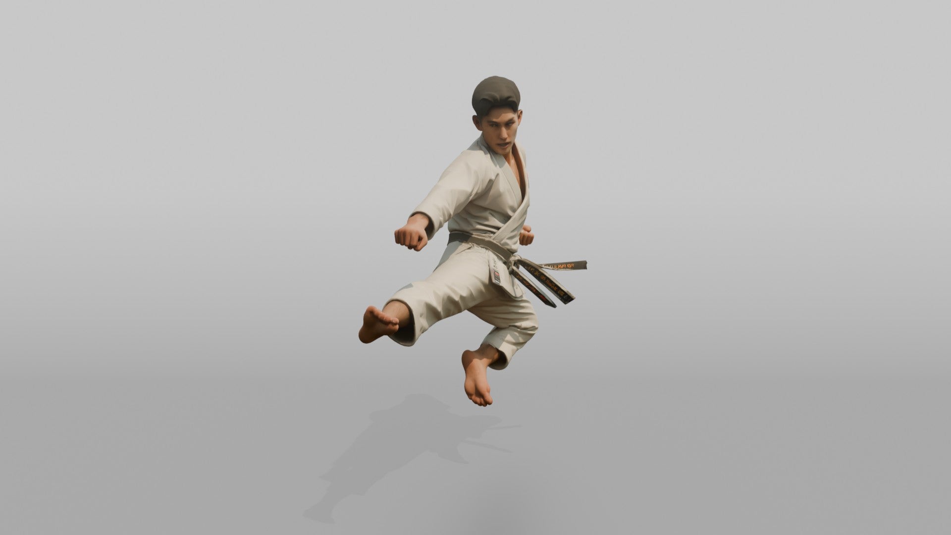 Karate Master Sharp Mid-air Flying Side Kick