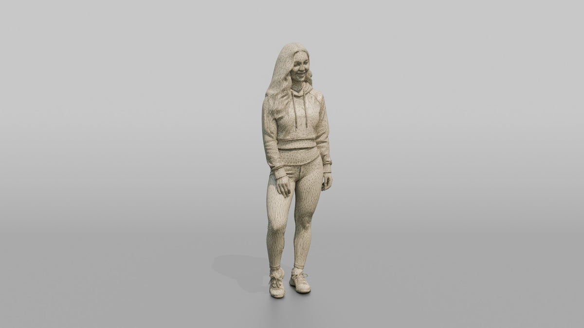 Fitness Influencer Woman Standing With One Leg Slightly Forward - wireframe topology preview