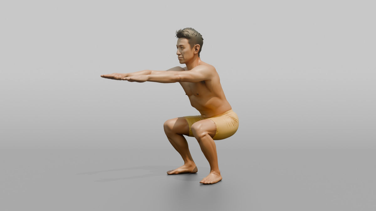Bodyweight Athlete Man Doing A Bodyweight Squat, Arms Extended Forward - 3D character model