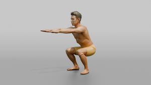 Bodyweight Athlete Man Doing A Bodyweight Squat, Arms Extended Forward - 3D character model