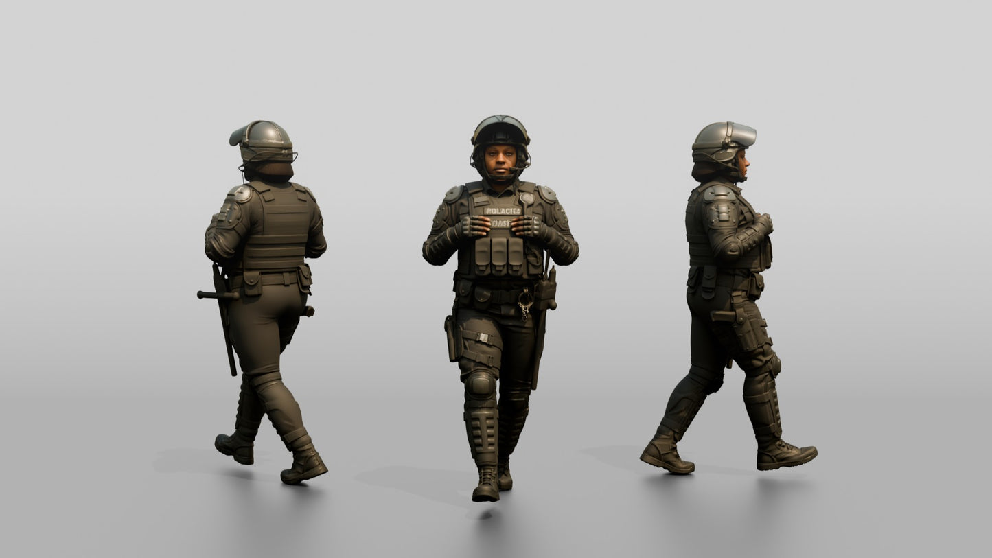 Riot Police Officers Walking on Patrol