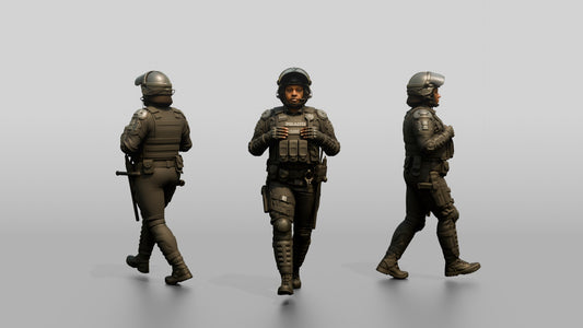 Riot Police Officers Walking on Patrol