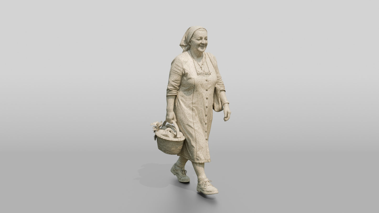 Elderly Stocky Croatian Woman Carrying a Shopping Basket