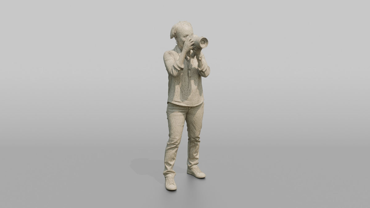 Mother Holding A Camera Up, Framing A Shot - wireframe topology preview