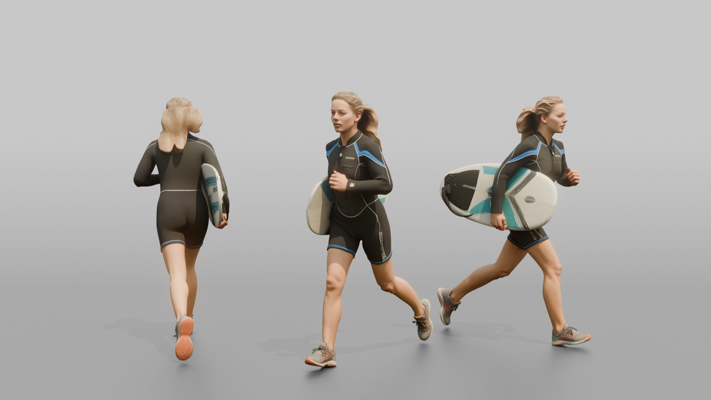 Surfer Running in a Neoprene Wetsuit