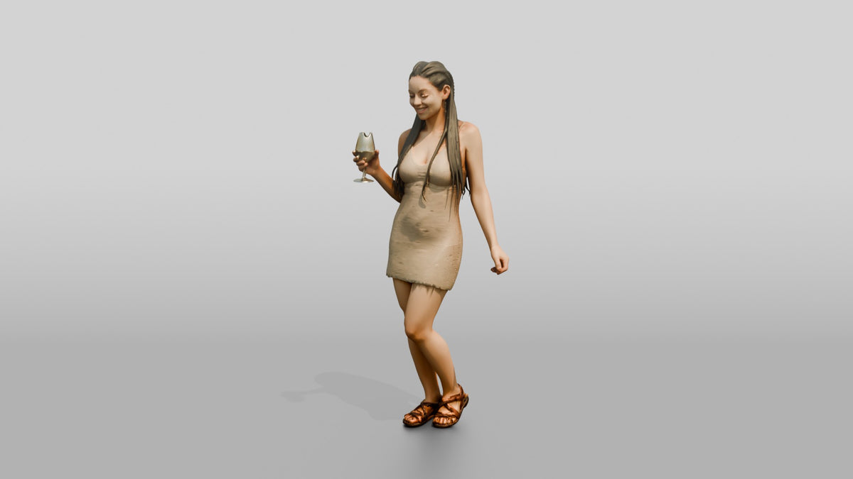 Woman with a Cocktail in a Short Dress - 3D character model, view 4