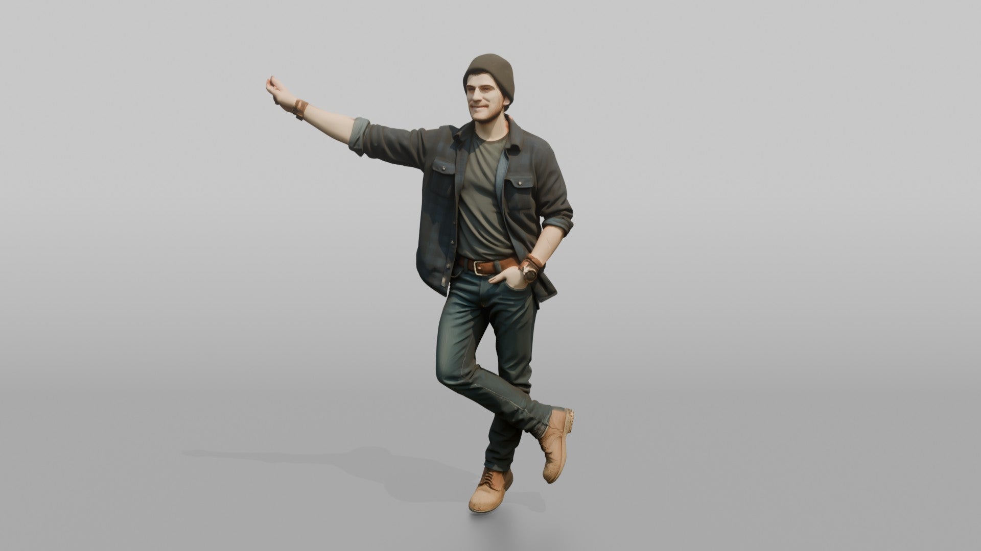 Farmer Leaning Against Unseen Post Resting Boots