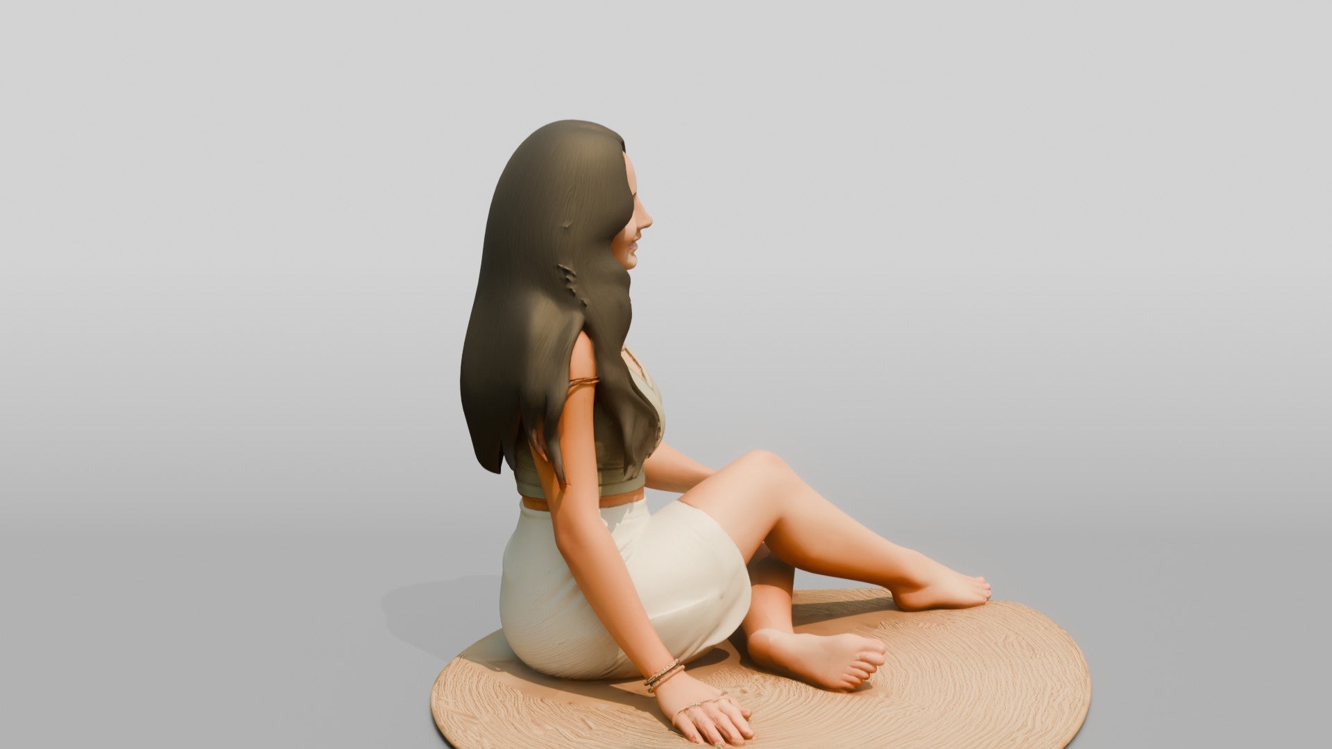 Woman Sitting on a Woven Mat