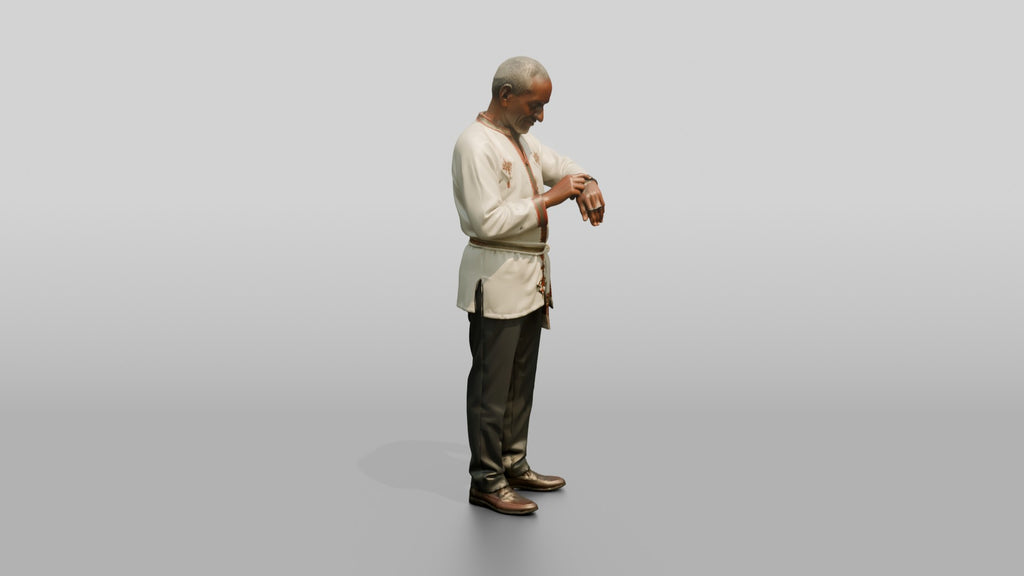 Elderly African Man in an Embroidered Tunic Checking His Watch