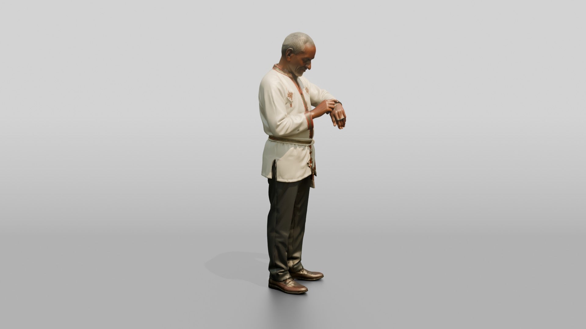 Elderly African Man in an Embroidered Tunic Checking His Watch